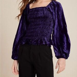 Maurices Velvet Purple Smocked Blouson Sleeve Crop Top.  Size M